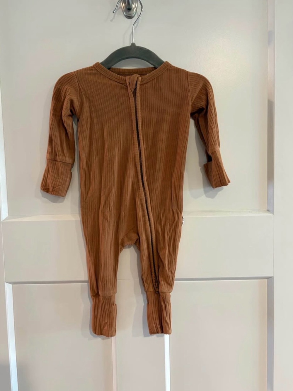 Ribbed Brown Zipper Baby One-Piece